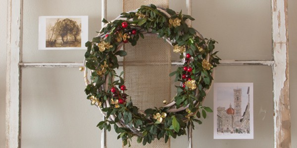 Christmas wreath and decorations